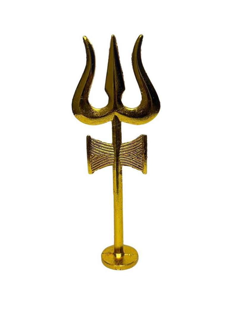 Daridra Bhanjan Marble Black Shivling With Kalash Stand & Shiva TrishulWater Stand For Shivling Decorative Showpiece - 12 Cm(Brass Gold) - Indya