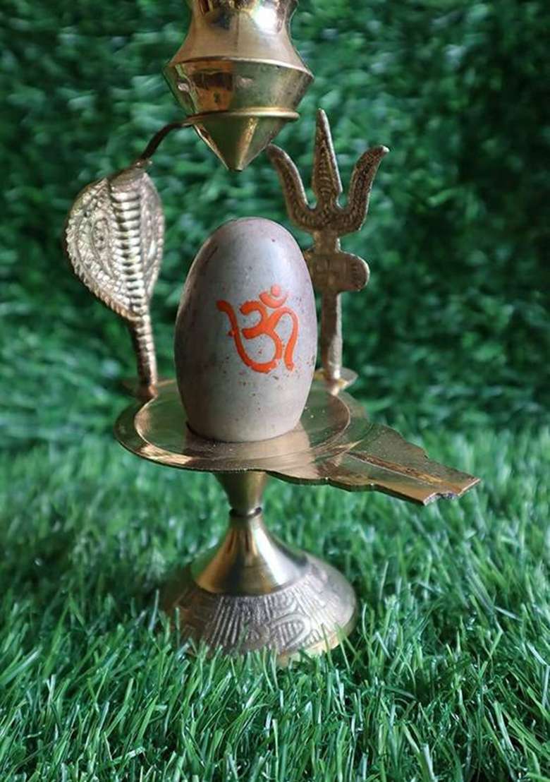 Sanskaari Shiv Shiva Ling Statue Of BrassShivling Kalash Stand Decorative Showpiece - 9 Cm(Metal Gold) - Indya