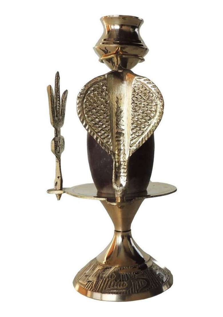 Sanskaari Shiv Shiva Ling Statue Of BrassShivling Kalash Stand Decorative Showpiece - 9 Cm(Metal Gold) - Indya