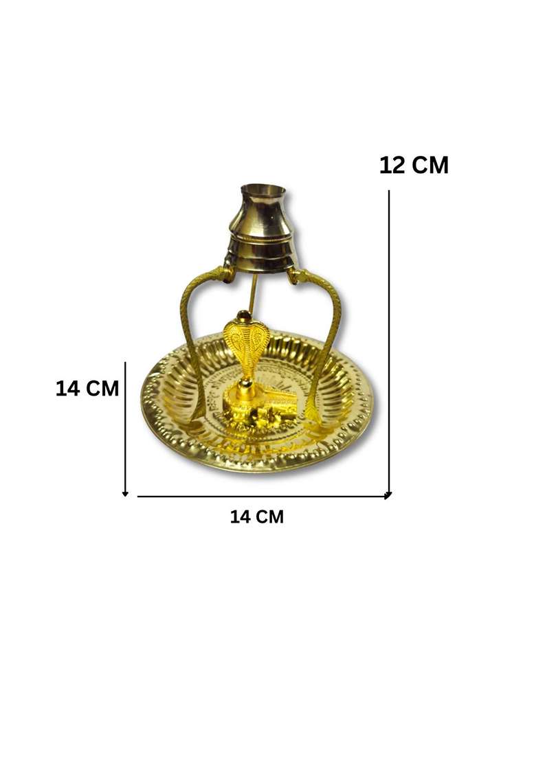 Daridra Bhanjan Shivling With Trishul Brass Temple Shivling Shivling Stand Shivling Jal Patra Decorative Showpiece - 12 Cm(Metal Gold) - Indya