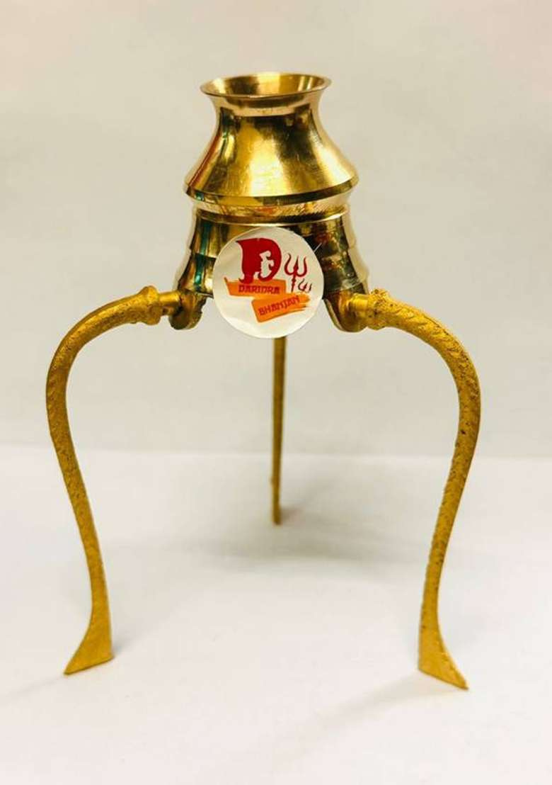 Daridra Bhanjan Shivling Stend Jalahbishek Stand Shivling Shiva Lingam Ahbishek Patra Decorative Showpiece - 14 Cm(Marble Gold) - Indya