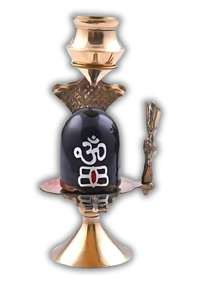 Daridra Bhanjan Brass Panch Aarti Diya Oil Lamp & Brass Shiva Lingam / Shiva Ling Lingam Statue Decorative Showpiece - 7 Cm(Brass Multicolor) - Indya