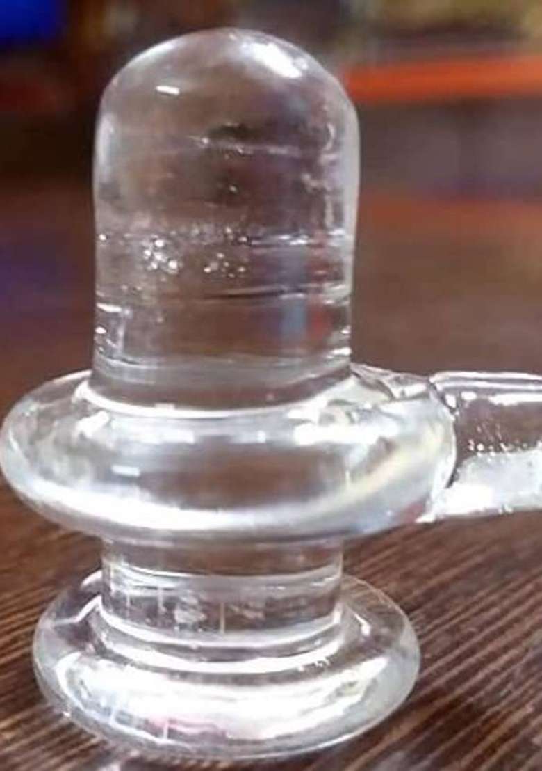 Sanskaari Sphatik Shivling CrystalShivling IdolShivling Stand Decorative Showpiece - 7 Cm(Crystal White) - Indya