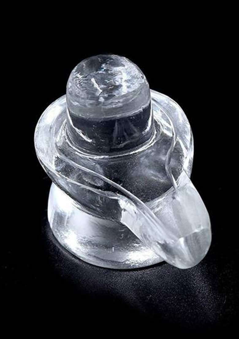 Sanskaari Sphatik Shivling CrystalShivling IdolShivling Stand Decorative Showpiece - 7 Cm(Crystal White) - Indya