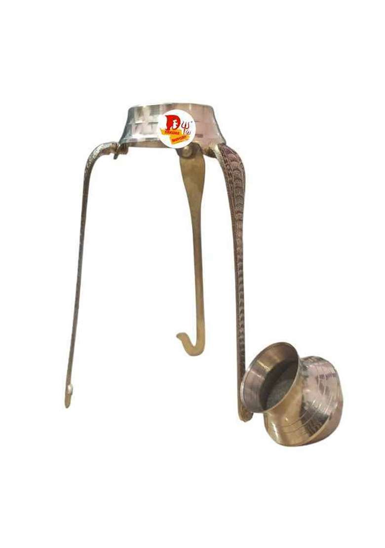 Daridra Bhanjan Brass Shiva Lingam Abhishek Patra With Trishul And Nag For Pooja Decorative Showpiece - 22 Cm(Brass Gold) - Indya