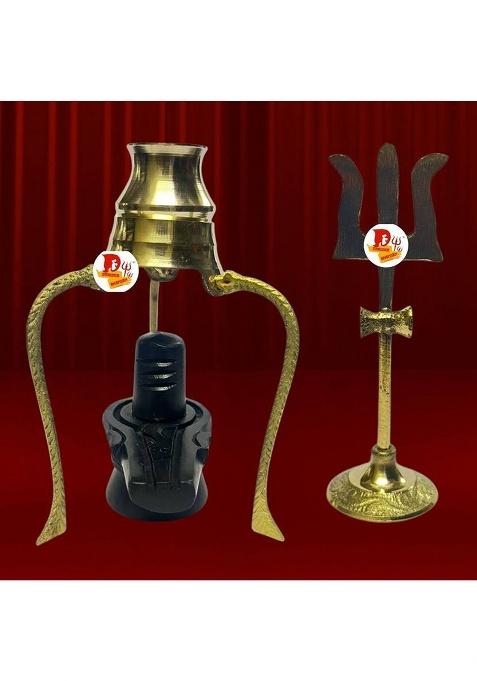 Puchchi Shivling With Abhishek Pot Brass Jal Stand Mahadev Pooja Set Brass Pooja Set Decorative Showpiece - 19.9 Cm(Brass Gold)