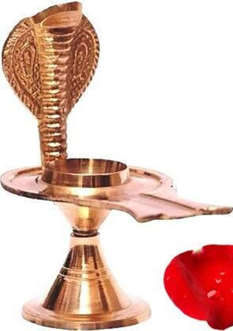 Devlink Decorative Brass Shivling Stand With Nag Shiv Lingam Holder For Temple - 60G Decorative Showpiece - 9 Cm(Metal Gold) - Indya