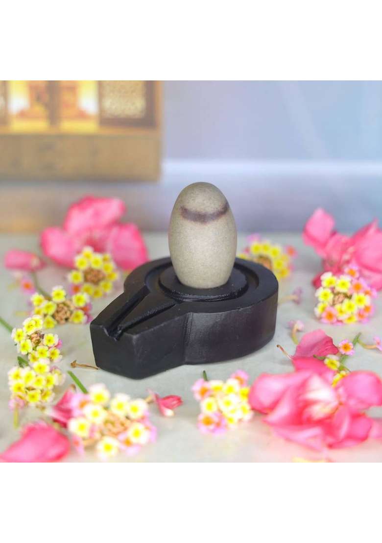 Neelkanth Shivling Stone Original Small Narmada Shivling / Natural Narmadeshwar Shivling For Home Decorative Showpiece - 4 Cm(Stone Black Brown) - Indya