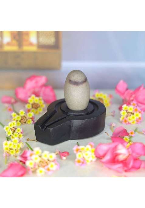 Neelkanth Shivling Stone Original Small Narmada Shivling / Natural Narmadeshwar Shivling For Home Decorative Showpiece - 4 Cm(Stone Black Brown)