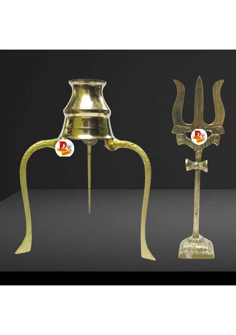 Daridra Bhanjan Shiva Abhishek Stand With Trishul Pooja Trishul And Brass Jal StandWater Stand Decorative Showpiece - 12 Cm(Brass Gold) - Indya