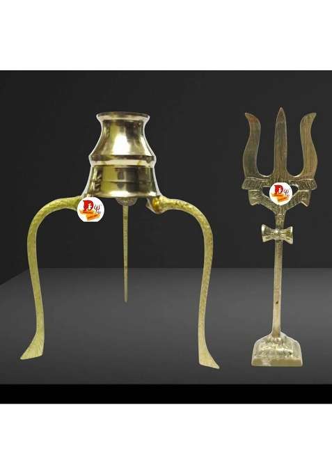 Daridra Bhanjan Shiva Abhishek Stand With Trishul Pooja Trishul And Brass Jal StandWater Stand Decorative Showpiece - 12 Cm(Brass Gold)