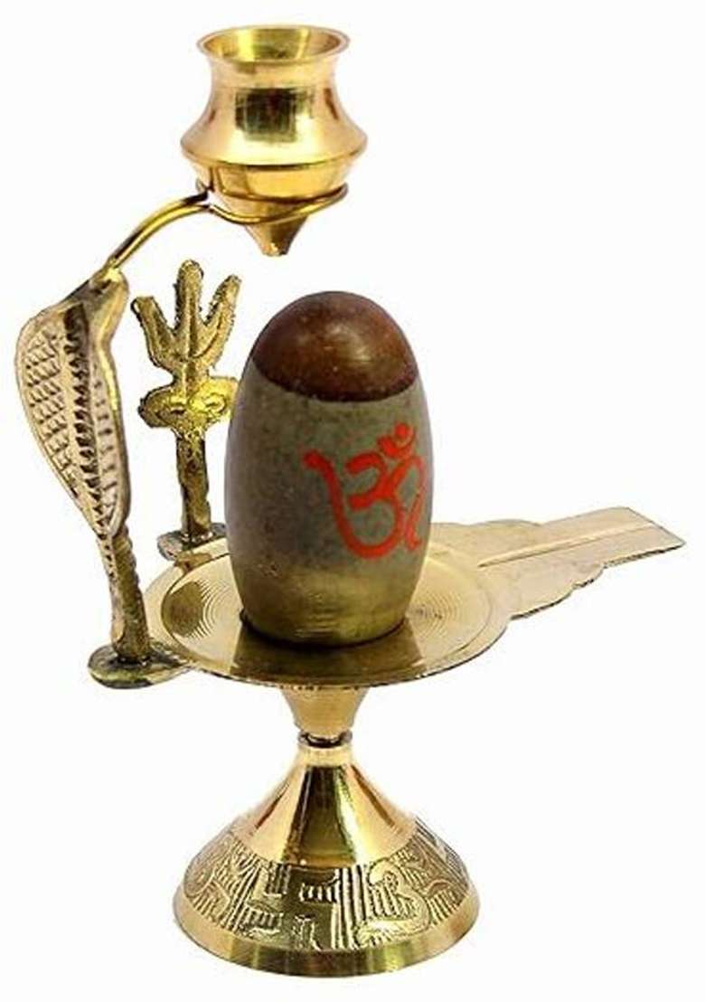 A & S Ventures Narmadeshwar Shivling With Brass Jalahari And Abhishek Patra Decorative Showpiece - 10 Cm(Brass Gold) - Indya