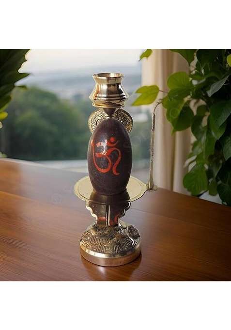 A & S Ventures Narmadeshwar Shivling With Brass Jalahari And Abhishek Patra Decorative Showpiece - 10 Cm(Brass Gold)