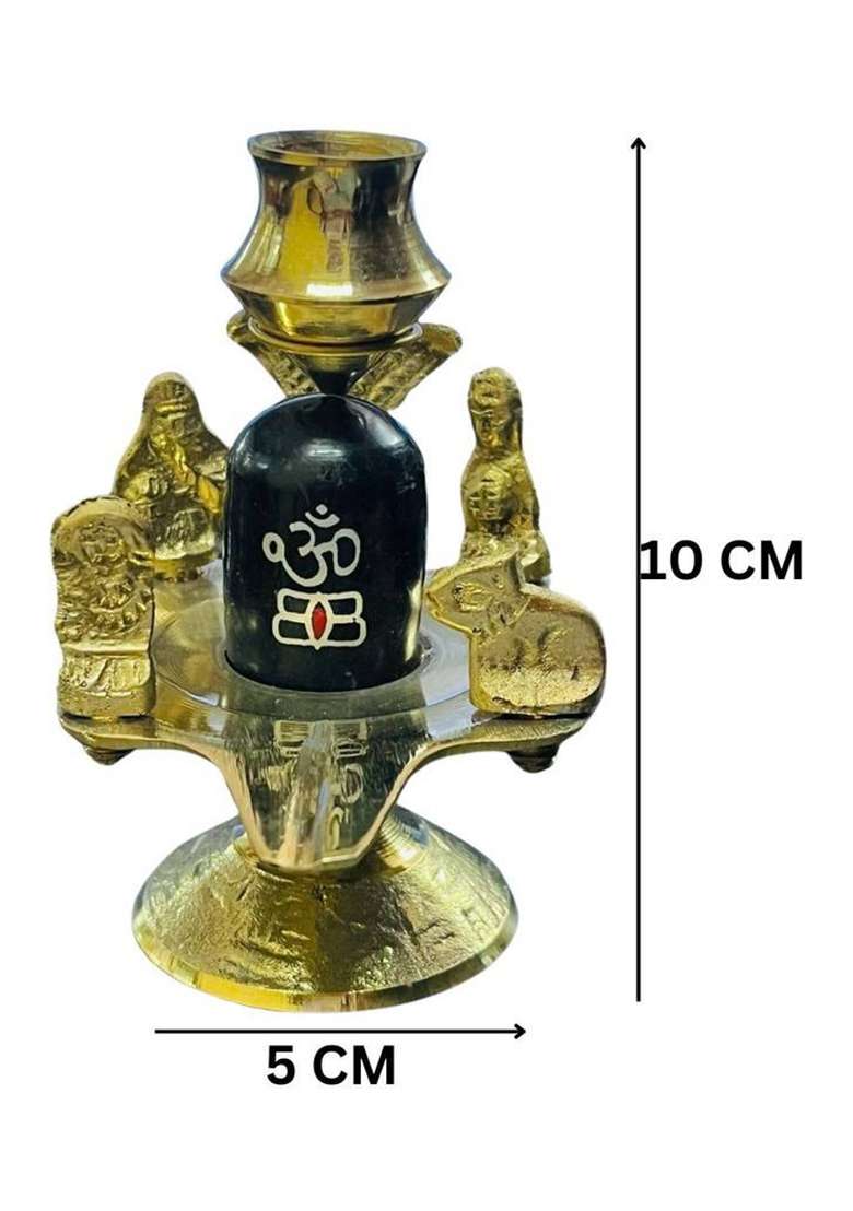Daridra Bhanjan Black Shiva Ling Shivling With Brass Kalash With Stand Adiyogi Key Free Decorative Showpiece - 10 Cm(Brass Black Gold) - Indya