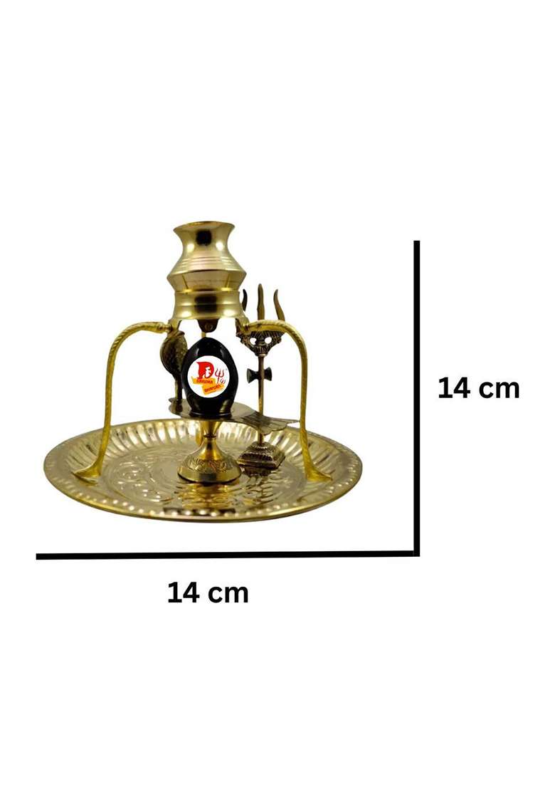 Sbbco Black Shaligram Shivling Brass Trishul Jalahari Yoni Plate Kalash Stand Trishul Decorative Showpiece - 14 Cm(Brass Gold) - Indya