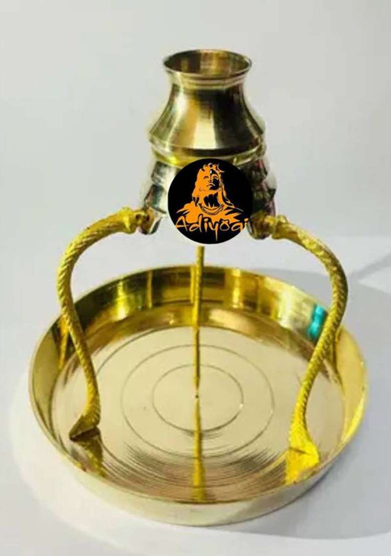 Adiyogi Shivling For Puja Shivling Abhishekam Water Stand Jaladhari Lingam Plate Set D Decorative Showpiece - 12 Cm(Brass Yellow) - Indya