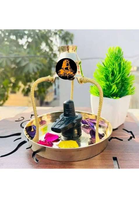 Adiyogi Shivling For Puja Shivling Abhishekam Water Stand Jaladhari Lingam Plate Set D Decorative Showpiece - 12 Cm(Brass Yellow)