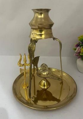 Chkoteravatiya Shivling Jalabhishek Stand Crystal Shaligram Jalheri With Trishul Combo Decorative Showpiece - 15 Cm(Brass Gold)