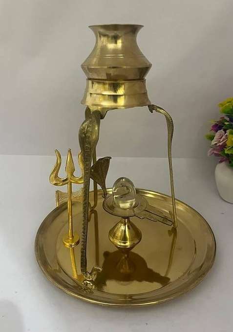 Chkoteravatiya Shivling Jalabhishek Stand Crystal Shaligram Jalheri With Trishul Combo Decorative Showpiece - 15 Cm(Brass Gold)