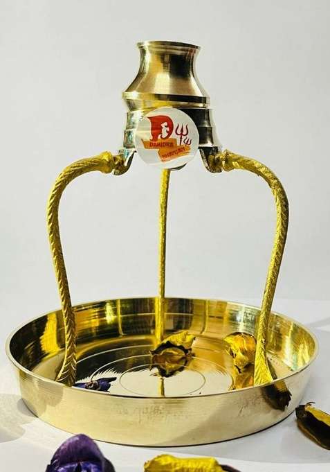 Daridra Bhanjan Brass Shiva Ling Lingam Shivling Stand With Brass Pooja Plate Decorative Showpiece - 14 Cm(Brass Gold)
