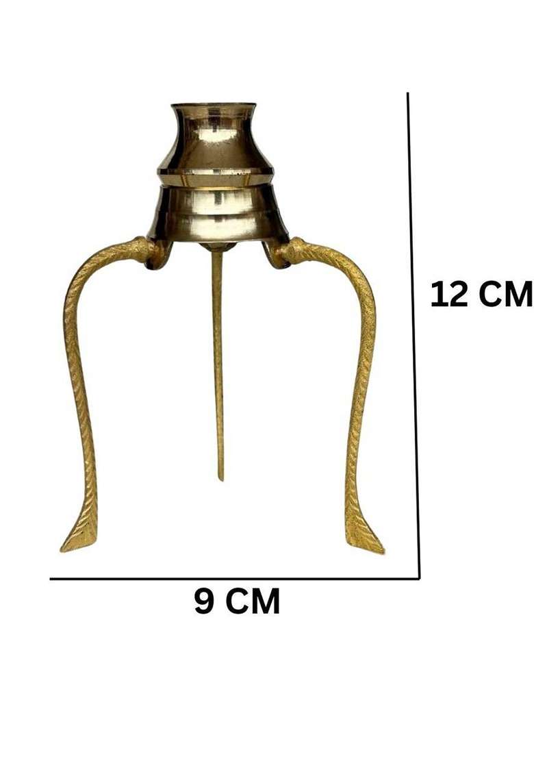 Daridra Bhanjan Brass Abhishek Pot Stand With Black Shivling And Trishul / Black Marble Shivling Decorative Showpiece - 12 Cm(Brass Gold) - Indya