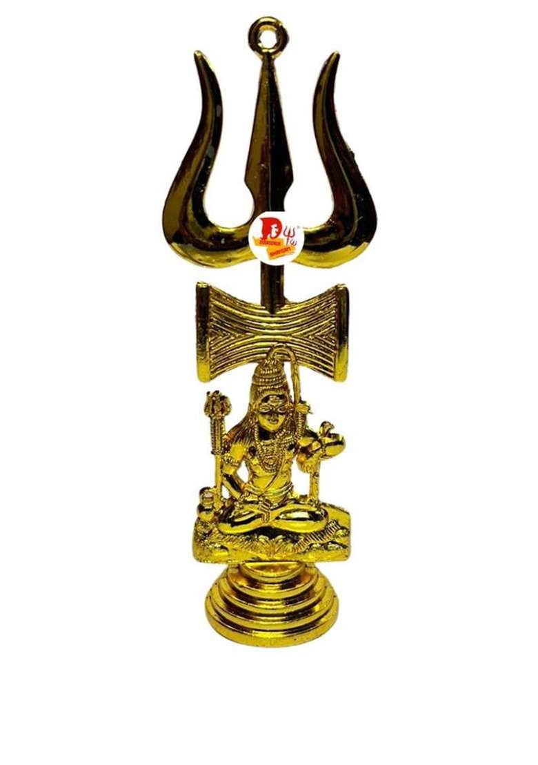 Daridra Bhanjan Brass Abhishek Pot Stand With Black Shivling And Trishul / Black Marble Shivling Decorative Showpiece - 12 Cm(Brass Gold) - Indya