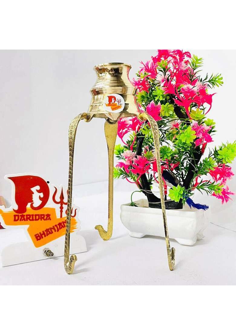 Daridra Bhanjan Lota For Puja Jalabhishek Stand Tripai Shivling Water Stand Nag For Pooja Decorative Showpiece - 22 Cm(Brass Gold) - Indya