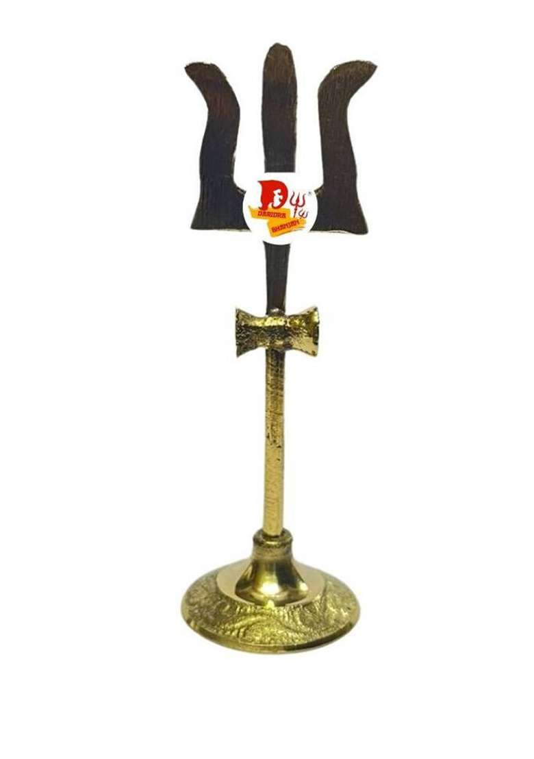 Daridra Bhanjan Marble Black Shivling With Kalash Stand & Shiva TrishulWater Stand For Shivling Decorative Showpiece - 12 Cm(Brass Gold) - Indya