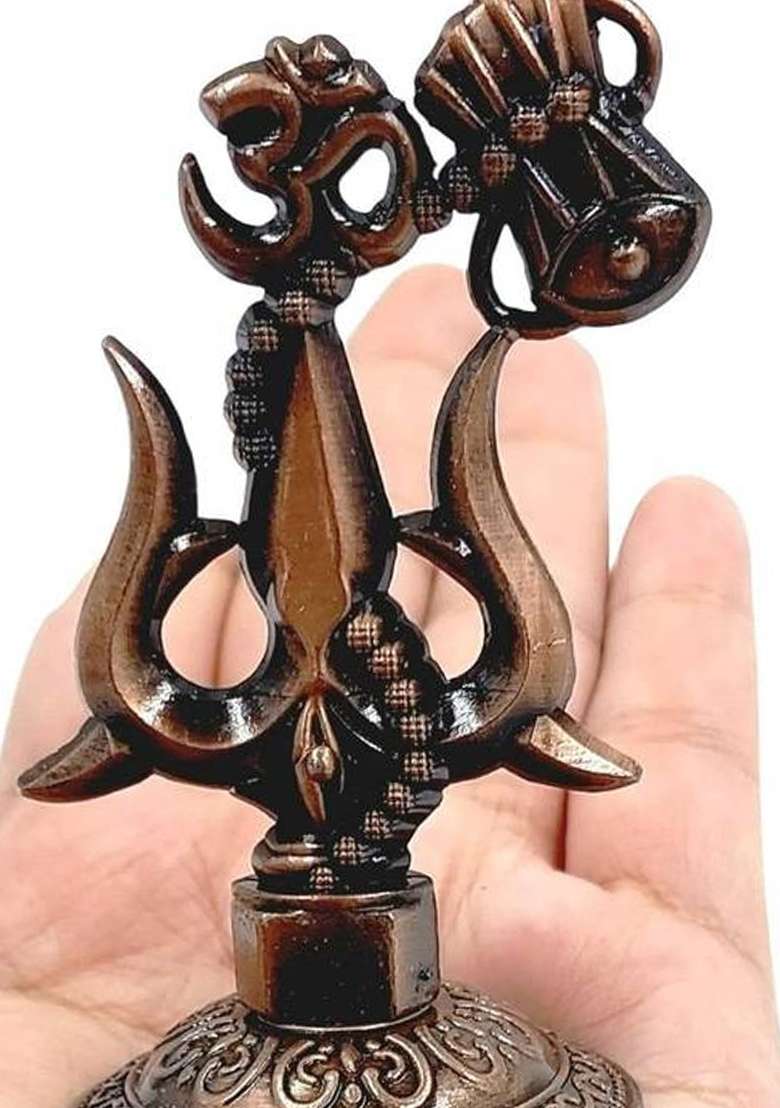 Daridra Bhanjan Lord Shiva Trishul With Damru /Symbols Of Lord Shiva / Shiva Idol Car Dashboard Decorative Showpiece - 8 Cm(Metal Brown) - Indya