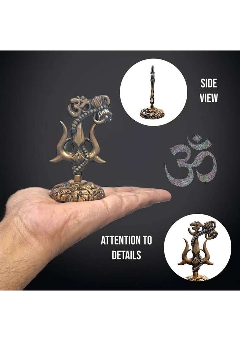 Daridra Bhanjan Lord Shiva Trishul With Damru /Symbols Of Lord Shiva / Shiva Idol Car Dashboard Decorative Showpiece - 8 Cm(Metal Brown) - Indya