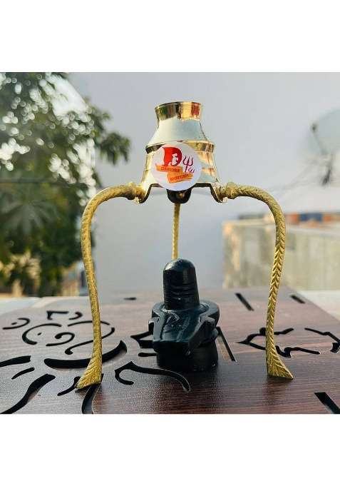 Daridra Bhanjan Shivling Stand Marble Shivling Lota Stand Shivling Idol For Home Pooja Decorative Showpiece - 12 Cm(Brass Multicolor)