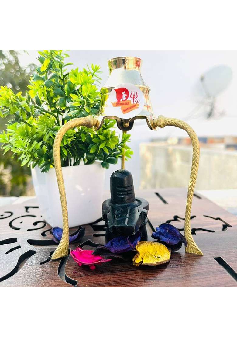 Daridra Bhanjan Brass Tripai Jal Abhishek Lota Stand Kalash Stand Shivling Idol Shiva Idol Decorative Showpiece - 12 Cm(Brass Multicolor) - Indya