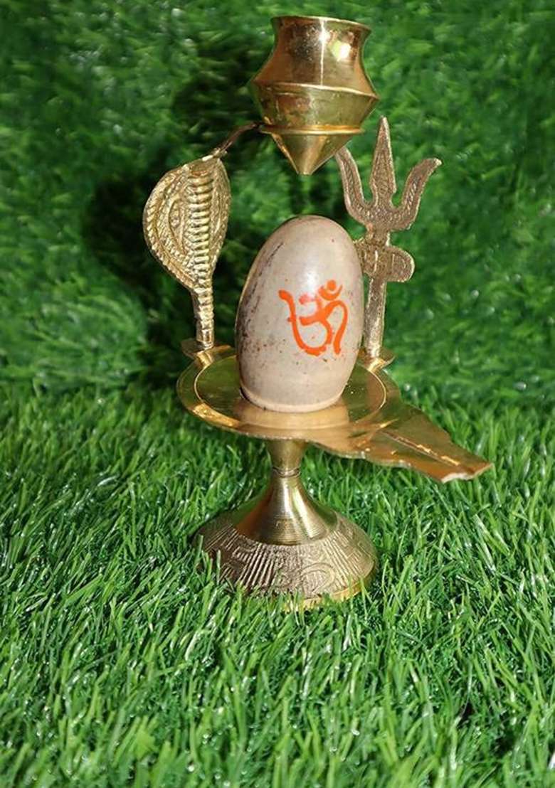 Elitetouch Shiv Shiva Ling Statue Of BrassShivling Kalash Stand Decorative Showpiece - 9 Cm(Metal Gold) - Indya