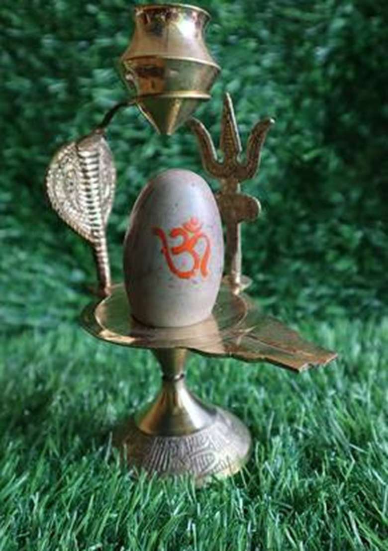Elitetouch Shiv Shiva Ling Statue Of BrassShivling Kalash Stand Decorative Showpiece - 9 Cm(Metal Gold) - Indya