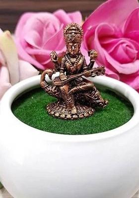 Copperidol Handcrafted Copper Saraswati Idol Decorative Showpiece - 5 Cm(Copper Brown)