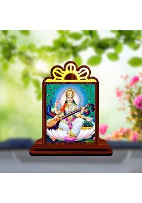 Giftsrange Saraswati Sarada Car Dashboard Idol Decorative Showpiece - 9.5 Cm(Wood Multicolor)