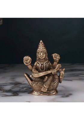 Shoppingrox Saraswati Mata ( Goddess Saraswati ) God Idol Brass Yellow Colour - 10 Cm Decorative Showpiece - 10 Cm(Brass Yellow)