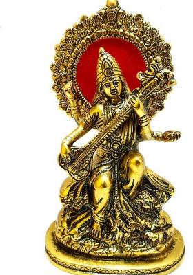 Sp Handicrafts Goddess Saraswati Statue Showpiece Idol For Home Dcor And Gift Aluminium Maa Saraswati Sitting On Hans Decorative Showpiece - 23 Cm(Aluminium Gold)