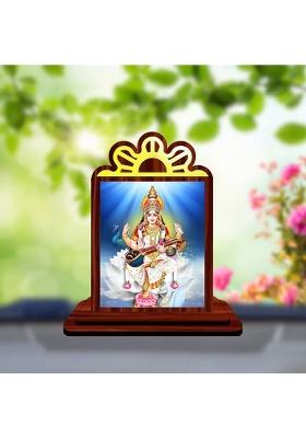Giftsrange Saraswati Sarada Car Dashboard Idol Premium Decorative Showpiece - 9.5 Cm(Wood Multicolor)