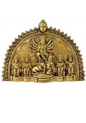 Sunpic Pure Brass Maa Durga Family Wall Hanging Sculpture / Idol (Durga Parivar) Decorative Showpiece - 23 Cm(Brass Yellow)