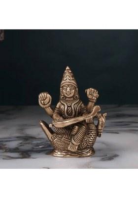 Jy Saraswati Mata ( Goddess Saraswati ) God Idol Brass Yellow Colour - 10 Cm Decorative Showpiece - 10 Cm(Brass Yellow)