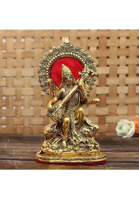 Flipkart Smartbuy Premium Goddess Saraswati Playing Veena Idol Statue For Home And Pooja Decorative Showpiece - 23 Cm(Metal Gold)