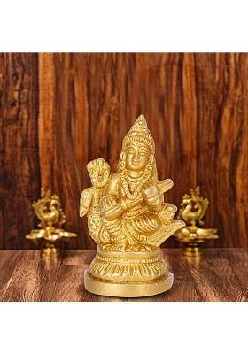 Tryfeet Superfine Brass Vidya Ki Devi Hans Vahini Mata Saraswati Murti Decorative Showpiece - 6.5 Cm(Brass Gold)