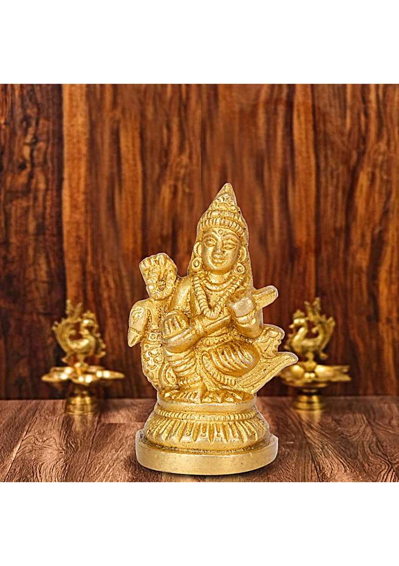Tryfeet Superfine Brass Vidya Ki Devi Hans Vahini Mata Saraswati Murti Decorative Showpiece - 6.5 Cm(Brass Gold) - Indya