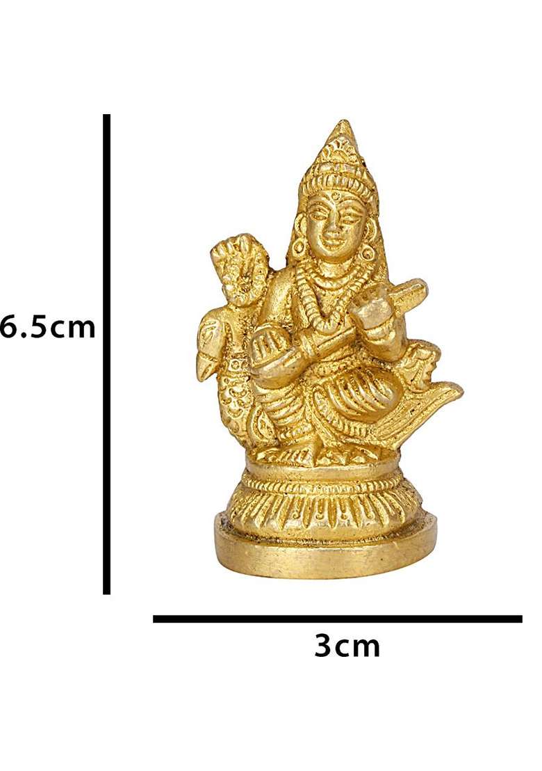 Tryfeet Superfine Brass Vidya Ki Devi Hans Vahini Mata Saraswati Murti Decorative Showpiece - 6.5 Cm(Brass Gold) - Indya