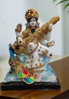 Shivayu Crafts Sarswati Ji Decorative Showpiece - 15 Cm(Resin Multicolor)