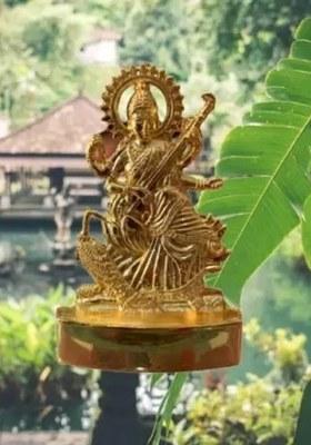 Shri Astha Vinayak Saraswati Maa Idol 11 Cm Religious Idol & Figurine (Metal Gold) Decorative Showpiece - 10 Cm(Metal Gold)