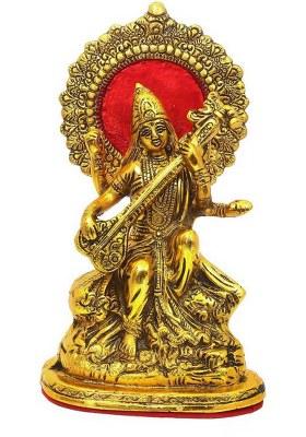 Webelkart Gold Plated Goddess Saraswati God Idol Statue For Home/Office Decorative Showpiece - 23 Cm(Metal Gold Red)