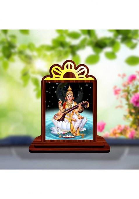 Giftsrange Saraswati Sarada Car Dashboard Idol Premium Decorative Showpiece - 9.5 Cm(Wood Multicolor)
