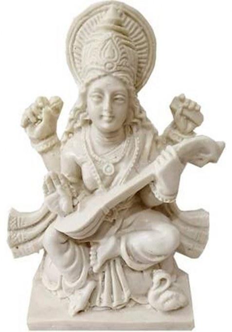 Sk Craft White Maa Saraswati Gift Idol Statue Showpiece Sculpture Murti - 12X8 (Hxw) Cm Saraswati Idol Statue For Car Dashboard/Home/Office/Shop Decorative Showpiece - 12 Cm(Polyresin Multicolor)